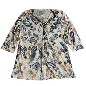 El Internationale Paisley Beaded V-Neck Top - Size XL (44)